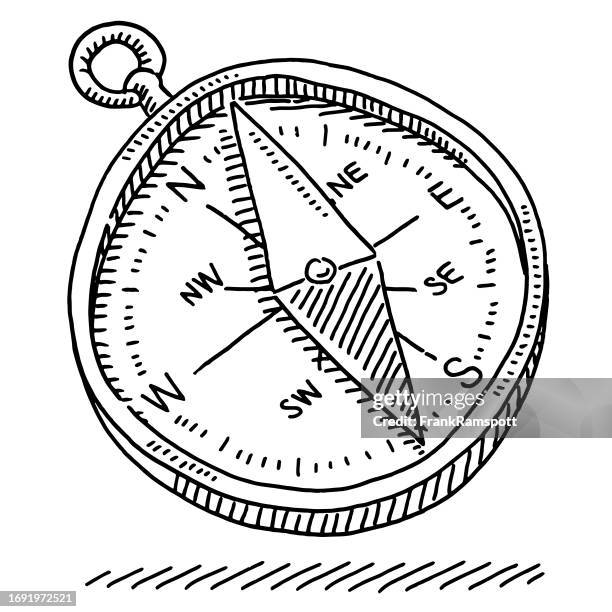 stockillustraties, clipart, cartoons en iconen met magnetic compass symbol drawing - magnetisch veld