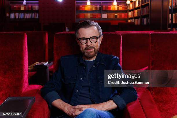 Björn Ulvaeus of ABBA poses during a photo shoot at the ABBA: The Movie Fan Event at Residenz Kino on September 19, 2023 in Cologne, Germany.
