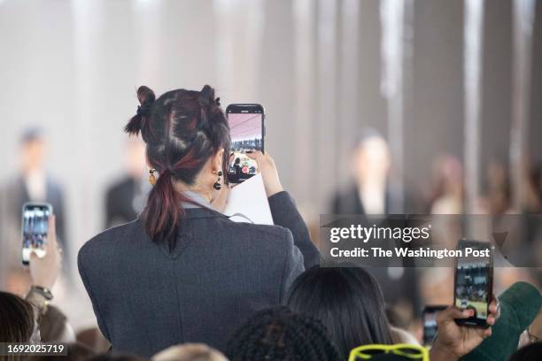 Model walks the runway at the Prada fashion show during Milan Fashion Week, September 21 2023.