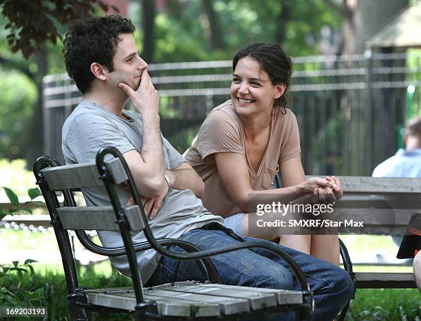 Actress Luke Kirby and Katie Holmes on the set of "Mania Days" as seen on May 21, 2013 in Los Angeles, California.