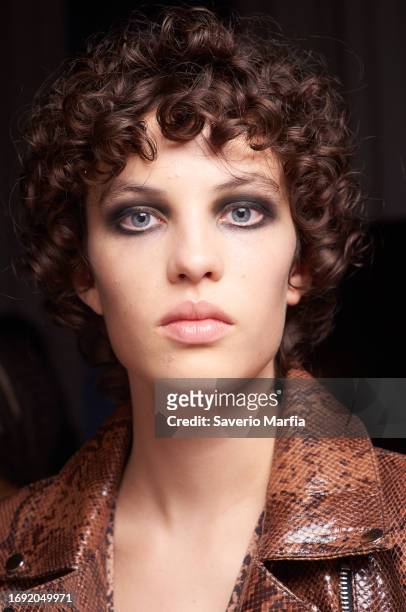 Model backstage ahead of the Iceberg fashion show during the Milan Fashion Week Womenswear Spring/Summer 2024 on September 20, 2023 in Milan, Italy.