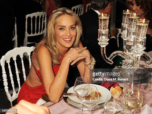 Actress Sharon Stone attends a cocktail reception at the de Grisogono Party during the 66th International Cannes Film Festival at Hotel Du Cap on May...