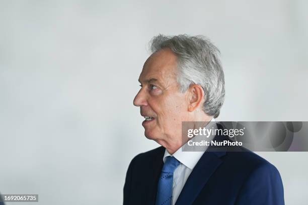 Brazilian President Luiz Inacio Lula da Silva receives former UK Prime Minister Tony Blair for a meeting at the Planalto Palace on Tuesday, September...