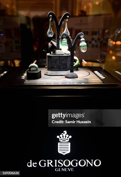 De Grisogono jewelry on display at the 'De Grisogono' Party during The 66th Annual Cannes Film Festival at Hotel Du Cap Eden Roc on May 21, 2013 in...