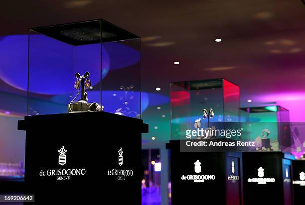 De Grisogono jewelry on display at the 'De Grisogono' Party during The 66th Annual Cannes Film Festival at Hotel Du Cap Eden Roc on May 21, 2013 in...