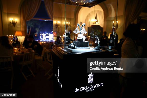 De Grisogono jewelry on display at the 'De Grisogono' Party during The 66th Annual Cannes Film Festival at Hotel Du Cap Eden Roc on May 21, 2013 in...