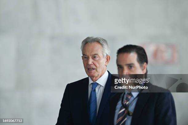 Brazilian President Luiz Inacio Lula da Silva receives former UK Prime Minister Tony Blair for a meeting at the Planalto Palace on Tuesday, September...