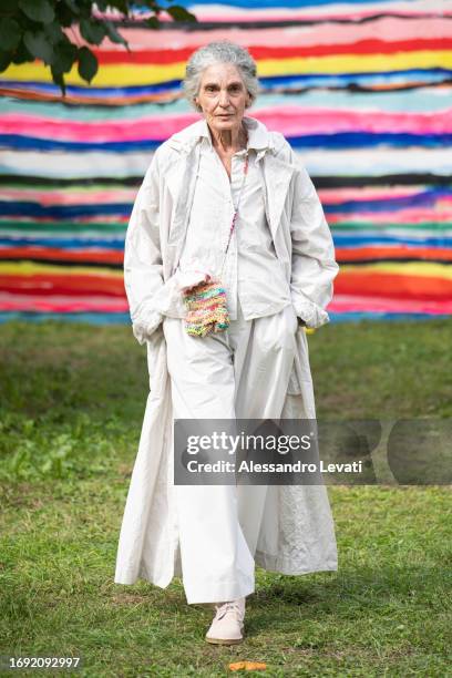 Benedetta Barzini walks the runway at the Daniela Gregis fashion show during the Milan Fashion Week Womenswear Spring/Summer 2024 on September 20,...