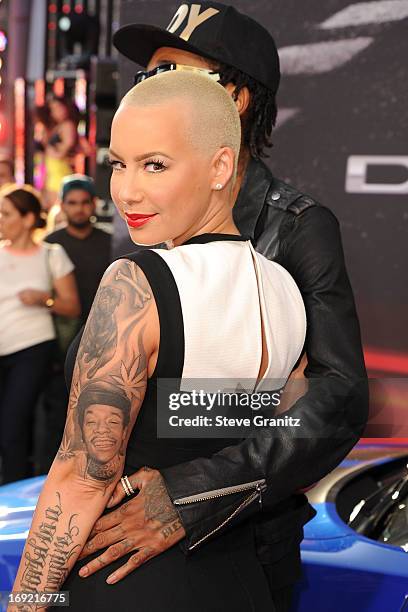 Wiz Khalifa and Amber Rose arrives at the "Fast & The Furious 6" - Los Angeles Premiere at Gibson Amphitheatre on May 21, 2013 in Universal City,...