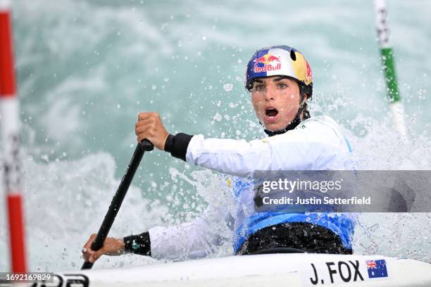 Jessica Fox of Australia during the 2023 ICF Canoe Slalom World Championships Women's Canoe Heats at Lee Valley White Water Centre on September 20,...