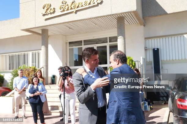 The president of the Provincial Council, Javier Fernandez, greets the head of the factory during the visit to the mantecados la Estepeña factory, on...