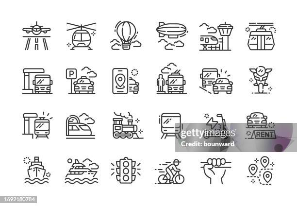 liniensymbole für öffentliche verkehrsmittel. pixel perfekt. bearbeitbarer strich. - cruise and motorbike and ship stock-grafiken, -clipart, -cartoons und -symbole