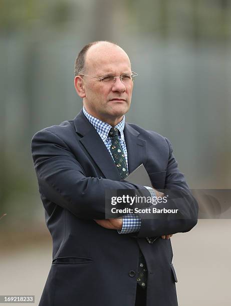 Mark Evans, the newly appointed Melbourne Storm CEO looks on during a Melbourne Storm NRL training session at Gosch's Paddock on May 22, 2013 in...