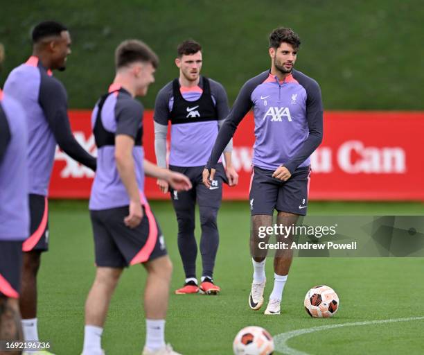 Dominik Szoboszlai of Liverpool during a training session at AXA Training Centre on September 20, 2023 in Kirkby, England.