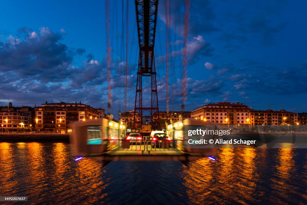 Vizcaya Bridge in Portugalete Spain at Dusk