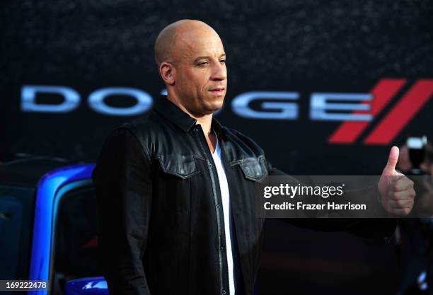 Actor Vin Diesel arrives at the Premiere Of Universal Pictures' "Fast & Furious 6" on May 21, 2013 in Universal City, California.