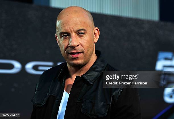 Actor Vin Diesel arrives at the Premiere Of Universal Pictures' "Fast & Furious 6" on May 21, 2013 in Universal City, California.