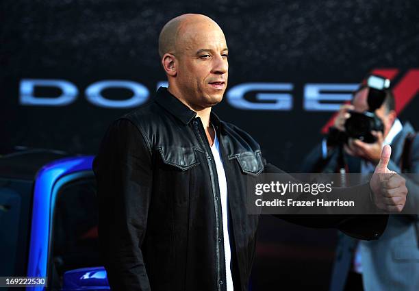 Actor Vin Diesel arrives at the Premiere Of Universal Pictures' "Fast & Furious 6" on May 21, 2013 in Universal City, California.