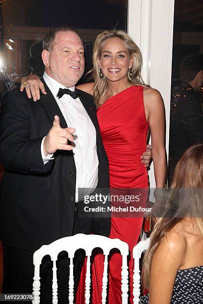 Harvey Weinstein and Sharon Stone attend the 'De Grisogono' Party At Hotel Du Cap Eden Roc on May 21, 2013 in Antibes, France.