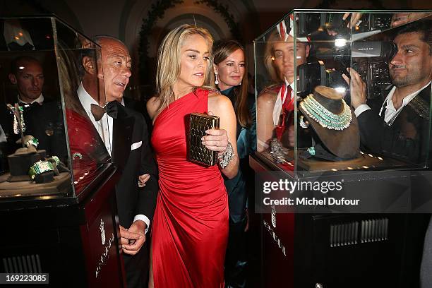 Fawaz Gruosi and Sharon Stone attend the 'De Grisogono' Party At Hotel Du Cap Eden Roc on May 21, 2013 in Antibes, France.