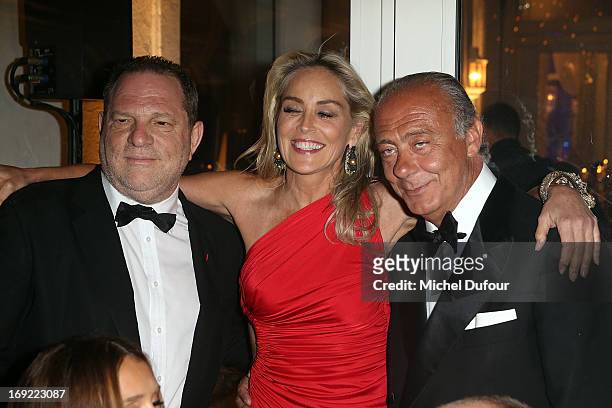 Harvey Weinstein; Sharon Stone and Fawaz Gruosi attend the 'De Grisogono' Party At Hotel Du Cap Eden Roc on May 21, 2013 in Antibes, France.