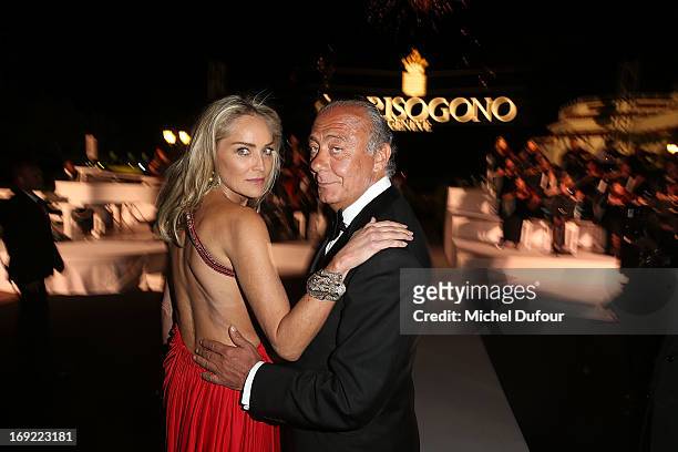 Sharon Stone and Fawaz Gruosi attend the 'De Grisogono' Party At Hotel Du Cap Eden Roc on May 21, 2013 in Antibes, France.