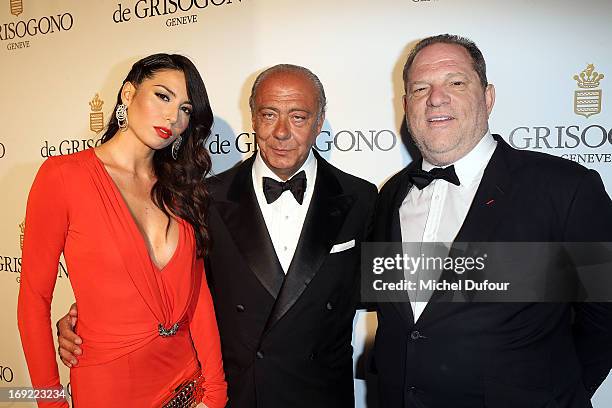 Elisabetta Gregoraci, Fawaz Gruosi and Harvey Weinstein attend the 'De Grisogono' Party At Hotel Du Cap Eden Roc on May 21, 2013 in Antibes, France.