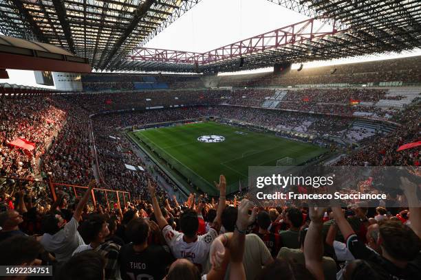 General view inside the stadium ahead of the UEFA Champions League match between AC Milan and Newcastle United FC at Stadio Giuseppe Meazza on...