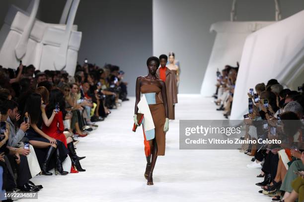 Models walk the runway at the Fendi fashion show during the Milan Fashion Week Womenswear Spring/Summer 2024 on September 20, 2023 in Milan, Italy.