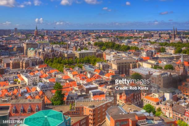 aerial view of the  hague ( den haag ) with dutch houses of parliament ( binnenhof ) and peace palace - peace palace the hague stock pictures, royalty-free photos & images