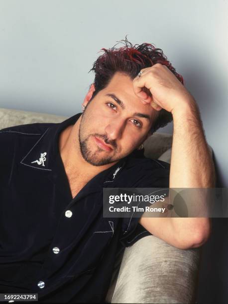 Singer Joey Fatone of American boy band NSYNC, in the penthouse suite of the Chateau Marmont, Los Angeles, California, United States, January 2000.