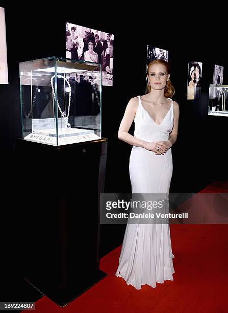 Actress Jessica Chastain attends the 'Cleopatra' cocktail hosted by Bulgari during The 66th Annual Cannes Film Festival at JW Marriott on May 21,...