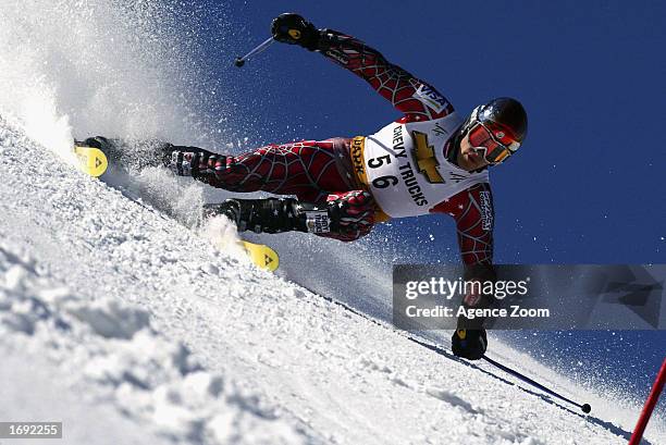 Jake Zamansky of the USA competes during the first run of the men's FIS Ski World Cup Giant Slalom at Park City Ski Resort on November 22, 2002 in...