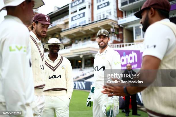 Ben Foakes of Surrey looks on during day two of the LV= Insurance County Championship Division 1 match between Surrey and Northamptonshire at The Kia...