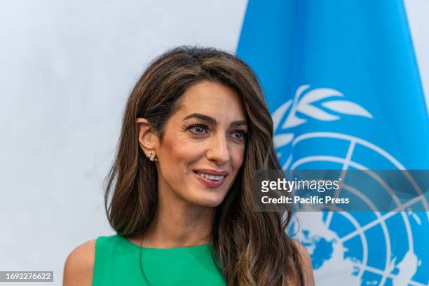 Barrister Amal Clooney during the meeting with Secretary-General Antonio Guterres at UN Headquarters.