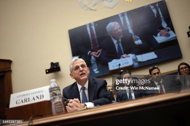 Attorney General Merrick Garland testifies before the House Judiciary Committee in the Rayburn House Office Building on September 20, 2023 in...