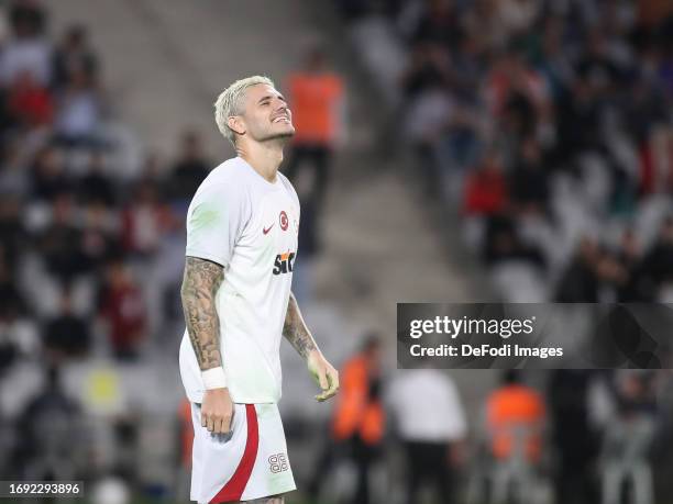 Mauro Icardi of Galatasaray looks dejected during the Turkish Super League match between Turkish Super League on September 26, 2023 in Istanbul,...