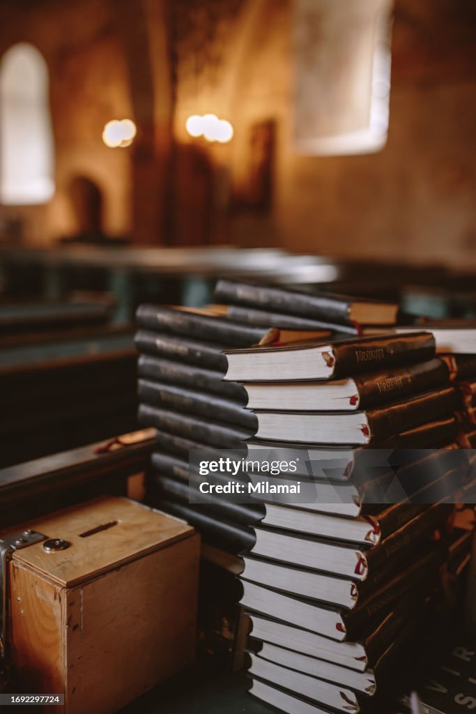 Hymn books in church