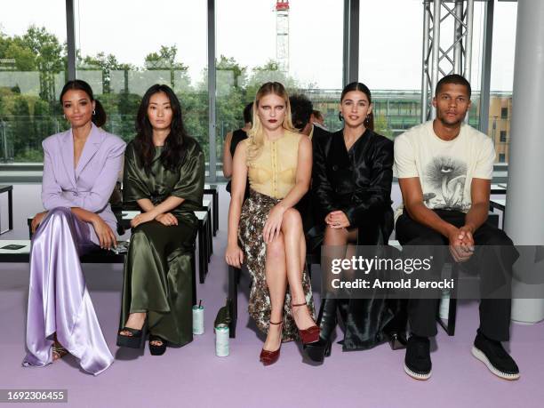 Ella Balinska, Alice Hewkin, Camille Razat, Naomi Scott, and Jordan Spencer attend the Del Core fashion show during the Milan Fashion Week Womenswear...