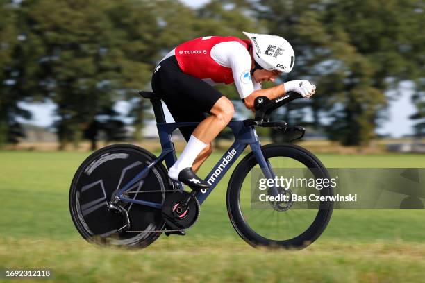 Stefan Bissegger of Switzerland sprints during the 29th UEC Road Cycling European Championships 2023, Elite Men´s Individual Time Trial a 29,5 km...