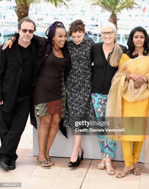 Jury members Semih Kaplanoglu, Maji-Da Abdi, Nicoletta Braschi, Jury president Jane Campion and jury member Nandita Das attend the photocall for the...