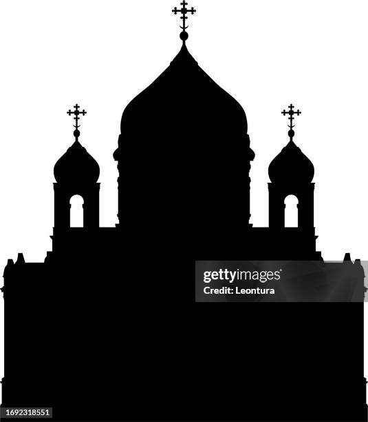 stockillustraties, clipart, cartoons en iconen met cathedral of christ the saviour, moscow - oosters orthodoxe kerk