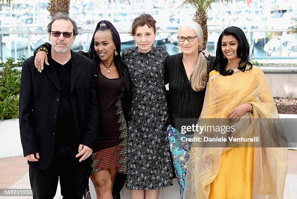 Jury members Semih Kaplanoglu, Maji-Da Abdi, Nicoletta Braschi, Jury president Jane Campion and jury member Nandita Das attend the photocall for the...