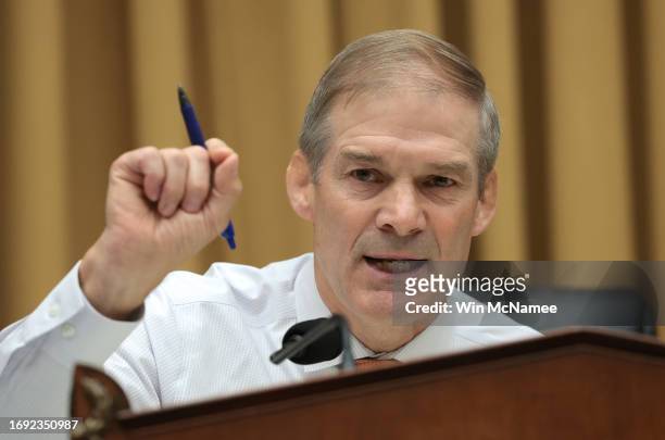 Chair of the House Judiciary Committee Rep. Jim Jordan questions Attorney General Merrick Garland during a hearing in the Rayburn House Office...