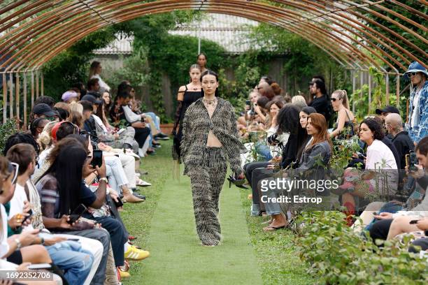 Model walks the runway at the Marco Rambaldi fashion show during the Milan Fashion Week Womenswear Spring/Summer 2024 on September 20, 2023 in Milan,...