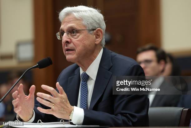 Attorney General Merrick Garland testifies before the House Judiciary Committee in the Rayburn House Office Building on September 20, 2023 in...
