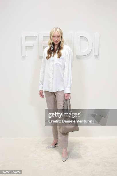 Gwendoline Christie attends the Fendi Spring Summer 2024 fashion show on September 20, 2023 in Milan, Italy.