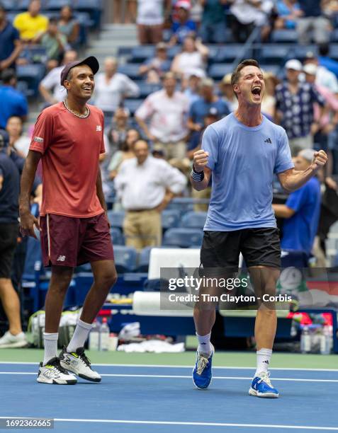 September 8: Joe Salisbury of Great Britain and Rajeev Ram of the United States celebrate their victory in the Men's Doubles Final match on Arthur...