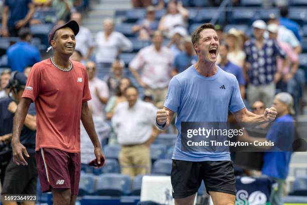 September 8: Joe Salisbury of Great Britain and Rajeev Ram of the United States celebrate their victory in the Men's Doubles Final match on Arthur...