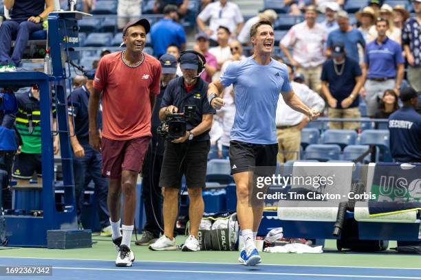 September 8: Joe Salisbury of Great Britain and Rajeev Ram of the United States celebrate their victory in the Men's Doubles Final match on Arthur...